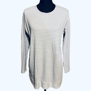 J.Jill Striped Ribbed Knit Gray White Casual Tunic Top Women's S Small